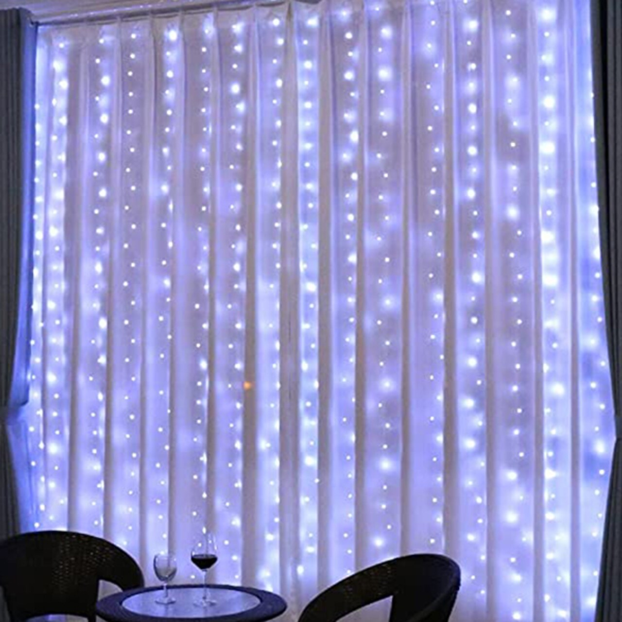 Perfect Holiday 300 LED Curtain String Lights Plug In - 8 Light Modes - Remote Control Included